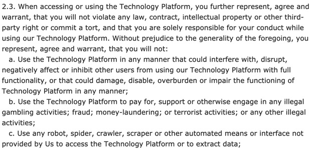 Consentement et garanties de l'utilisateur de HitBTC Consentement de l'utilisateur de HitBTS