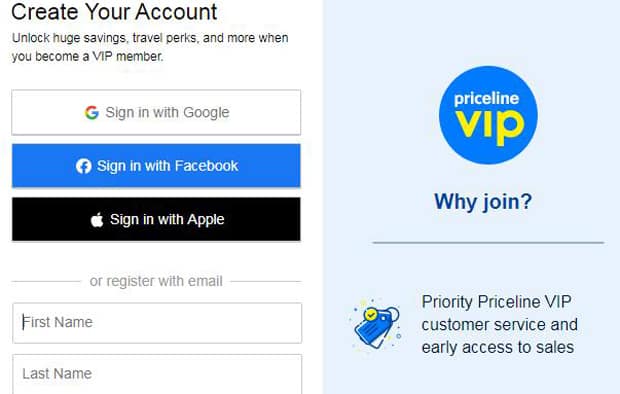 Inscription à Priceline