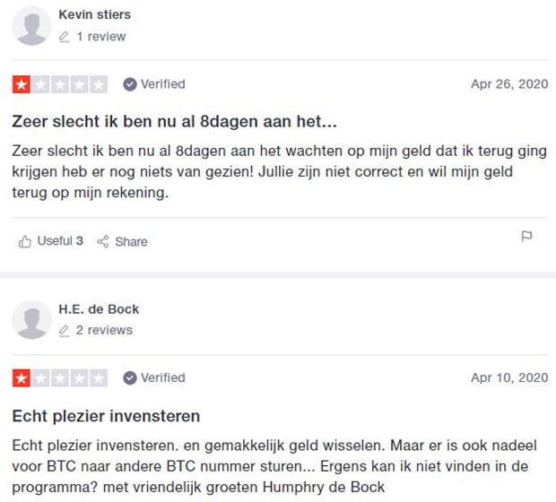 Critiques et plaintes concernant Bitvavo Commentaires sur Bitwavo