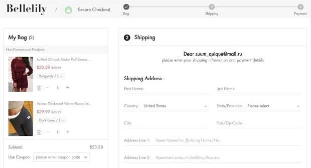 contrôle en ligne de bellelily.com Belle Lily pour passer une commande