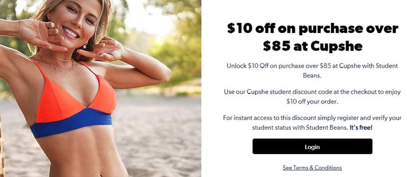 réduction pour les étudiants de cupshe.com