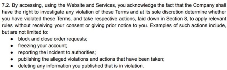 Conditions de blocage des comptes Nominex nominex.io pour bloquer le compte