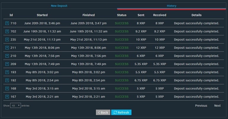 stellarport.io voir l'historique des dépôts Historique du gisement de Stellarport