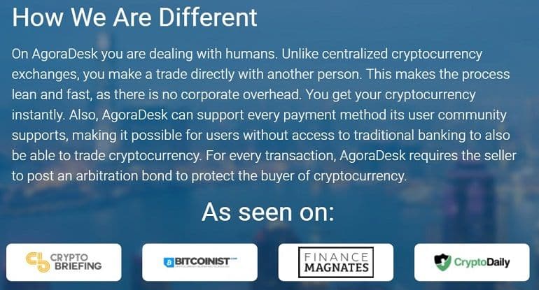 agoradesk.com caractéristiques d'une crypto-échange caractéristiques de la plate-forme agoradesk.com