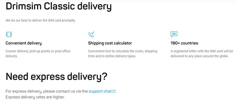 choix de livraison de drimsim.com Livraison de Drimsim