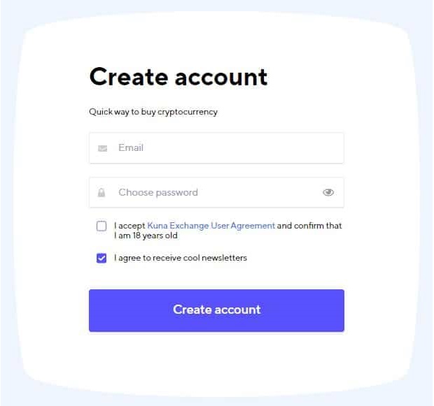 Inscription au service Kuna Inscription kuna.io