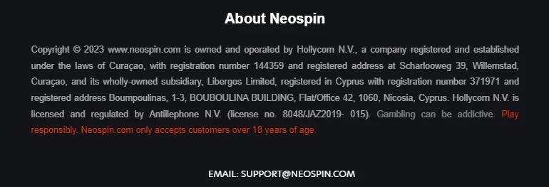 Licence et régulateur Neospin