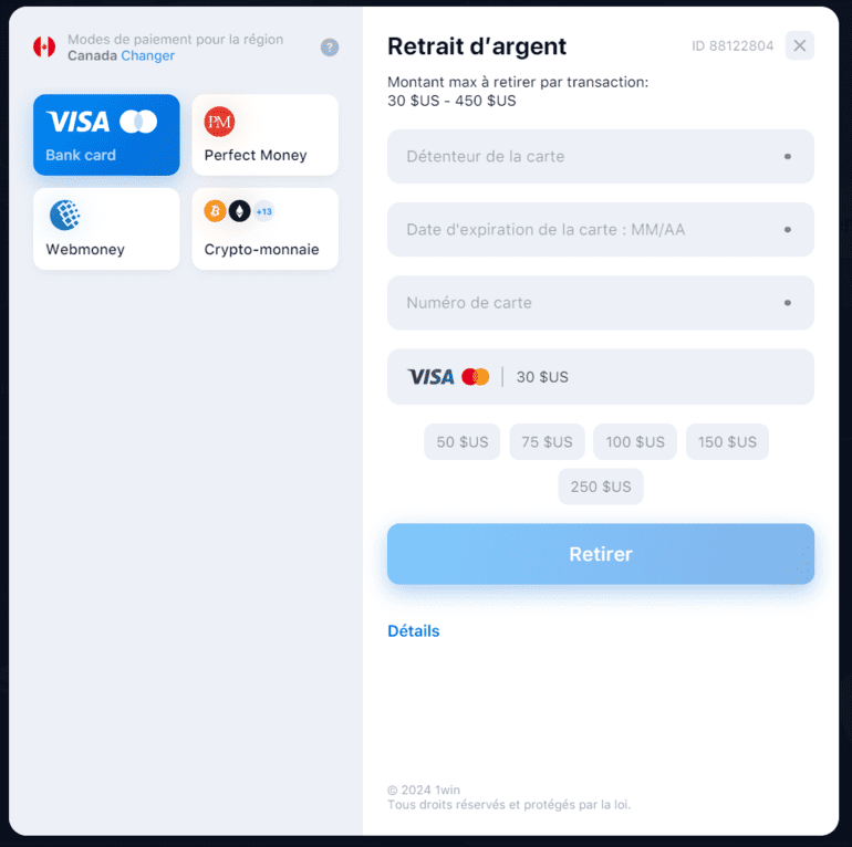 Guide de Retrait 1Win: Méthodes, Délai de Traitement et Limites